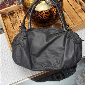 HOBO grey Charcoal Leather Shoulder Bag